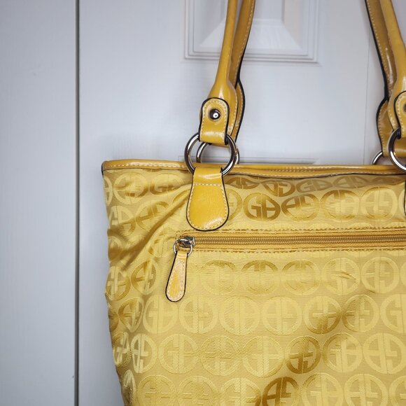 Giani Bernini NEW Gold Logo Tote Bag Faux Leather & Fabric Shoulder Purse NWOT - Picture 4 of 14